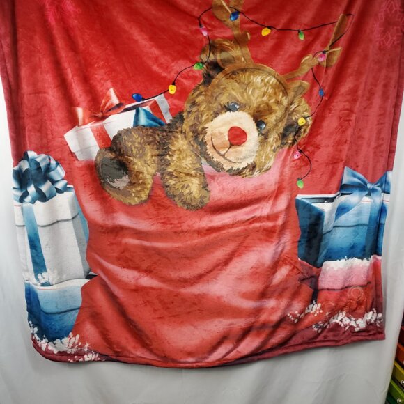 Lit Throw Red Super Soft & Comfy Teddy Bear Christmas Lights Light Up Thow New - Picture 7 of 8